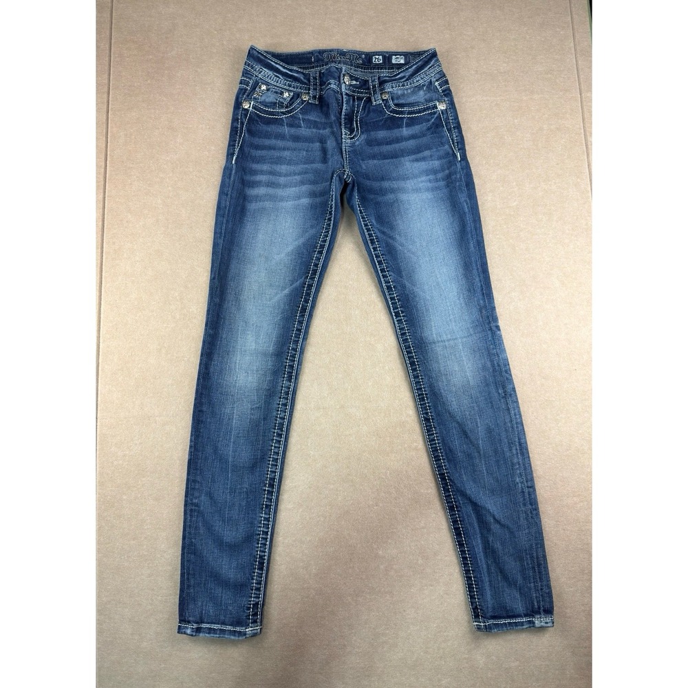 Miss Me Jeans‎ Womens Size 26 Blue Signature Skinny Low Rise Back Pocket Wings
